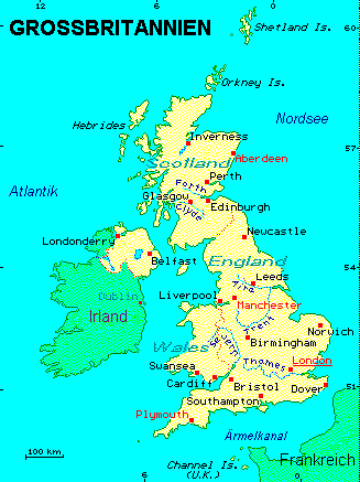 ein Klick bringt die Karte von Grossbritannien