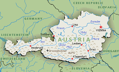 ein Klick bringt die Karte von Österreich