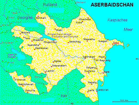 ein Klick bringt die Karte von Aserbaidschan