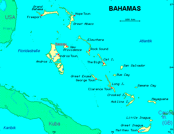 ein Klick bringt die Karte von Bahamas