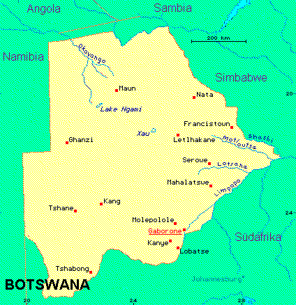 ein Klick bringt die Karte von Botsuana
