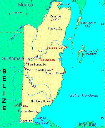 ein Klick bringt die Karte von Belize