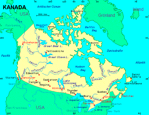 ein Klick bringt die Karte von Kanada