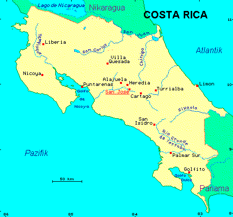 ein Klick bringt die Karte von Costa Rica