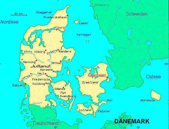 ein Klick bringt die Karte von Dänemark