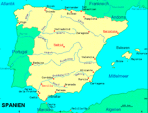 ein Klick bringt die Karte von Spanien