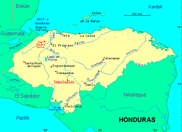 ein Klick bringt die Karte von Honduras