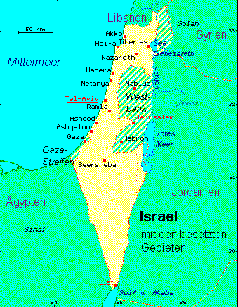 ein Klick bringt die Karte von Israel