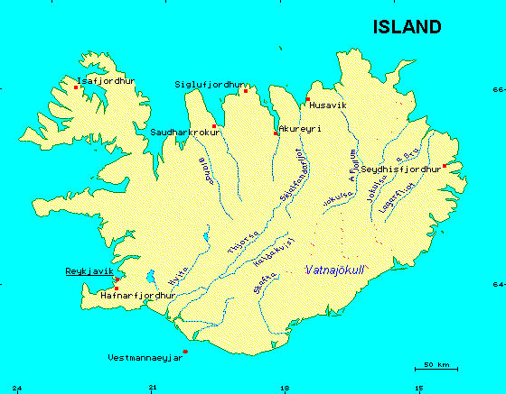 ein Klick bringt die Karte von Island