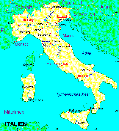 ein Klick bringt die Karte von Italien