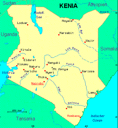 ein Klick bringt die Karte von Kenia
