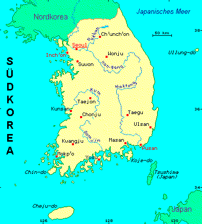 ein Klick bringt die Karte von Südkorea