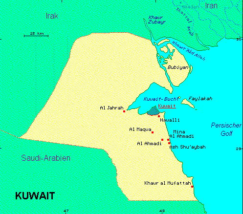 ein Klick bringt die Karte von Kuwait