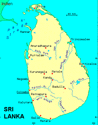 ein Klick bringt die Karte von Sri Lanka