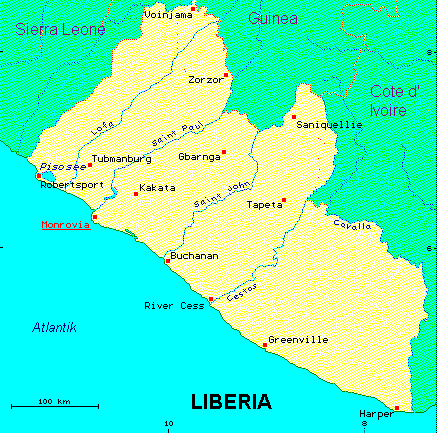 ein Klick bringt die Karte von Liberia