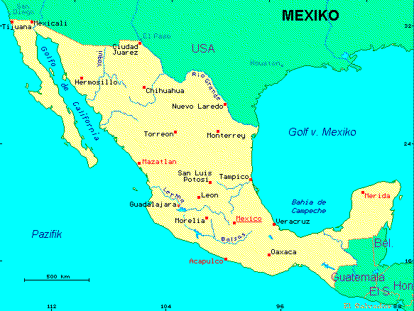 ein Klick bringt die Karte von Mexiko