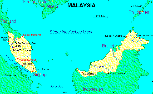 ein Klick bringt die Karte von Malaysia