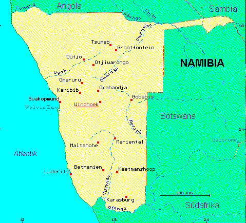 ein Klick bringt die Karte von Namibia