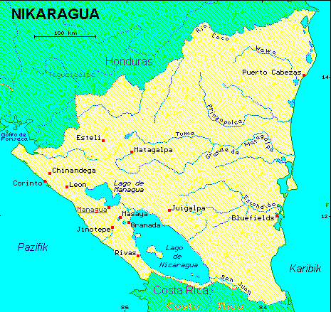 ein Klick bringt die Karte von Nicaragua