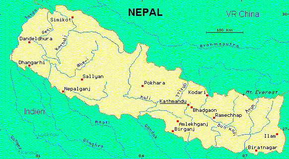 ein Klick bringt die Karte von Nepal