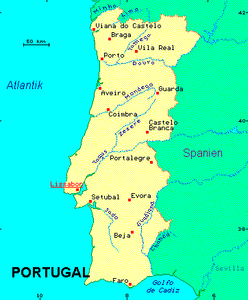 ein Klick bringt die Karte von Portugal