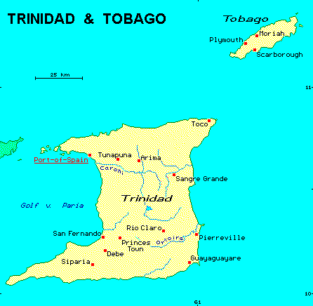 ein Klick bringt die Karte von Trinidad und Tobago