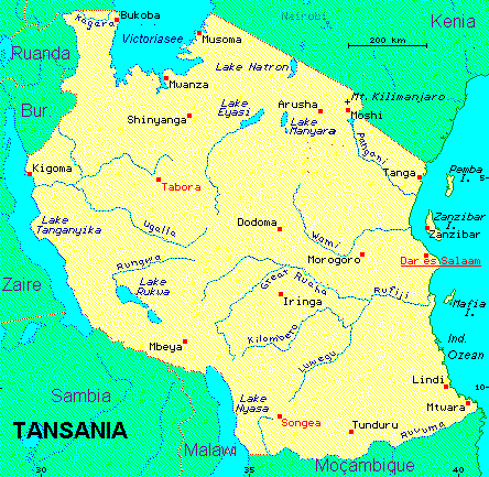 ein Klick bringt die Karte von Tansania