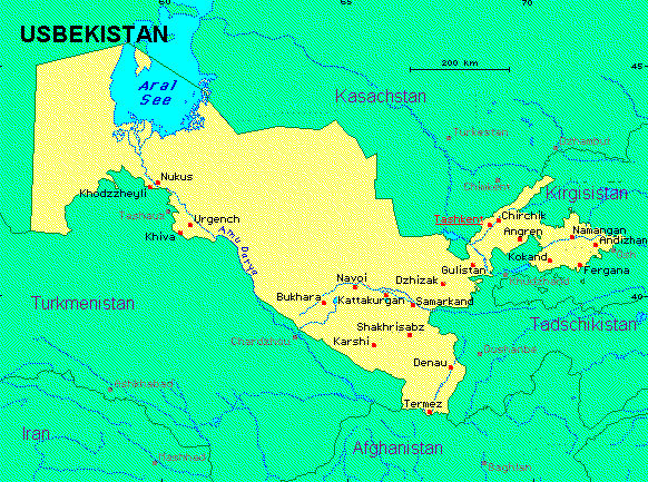 ein Klick bringt die Karte von Usbekistan