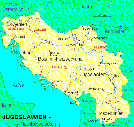 ein Klick bringt die Karte von Jugoslawien